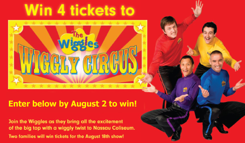 The Wiggles, Wiggly Circus; win tickets to see The Wiggles; free tickets; Nassau Coliseum; Long Island, NY; NYC show