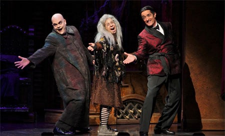 Brad Oscar, Jackie Hoffman, and Roger Rees in The Addams Family on Broadway