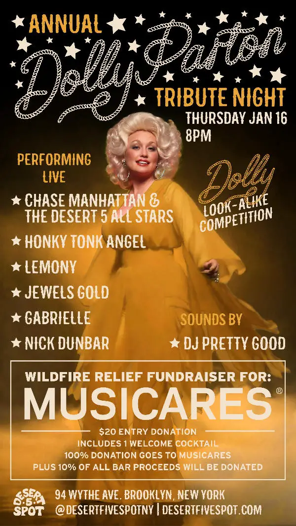 1/16-1/18 | Wildfire Fundraiser: Desert 5 Spot x MusiCares at Dolly Parton Tribute Night at Desert 5 Spot