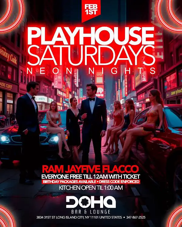 Neon Nights: Playhouse Saturdays at Doha Bar Lounge! 🎆🔥 at Doha Bar Lounge