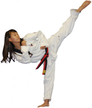 JY Moon Taekwondo; girl doing martial arts, high kick; zumba