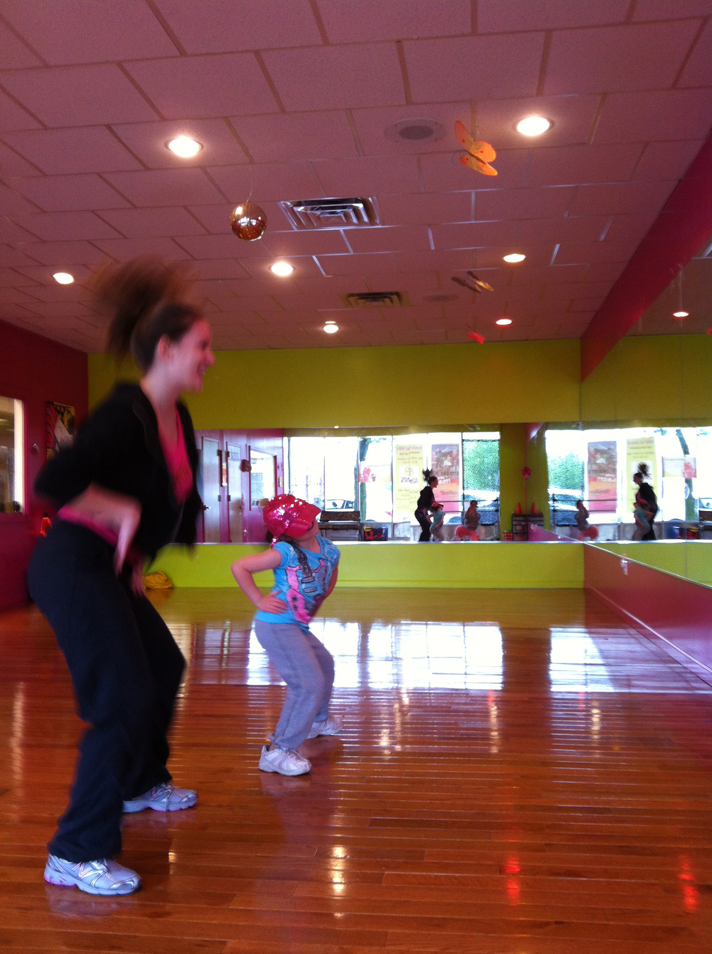 Ashley Corvino having a blast with licensed Zumbatomic instructor and special education teacher Marissa Hansen; Beth Levine 